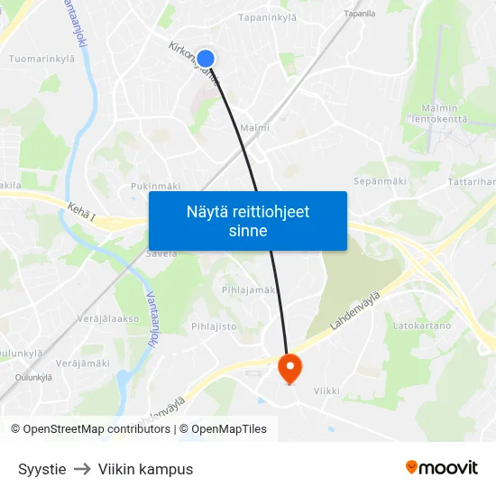 Syystie to Viikin kampus map