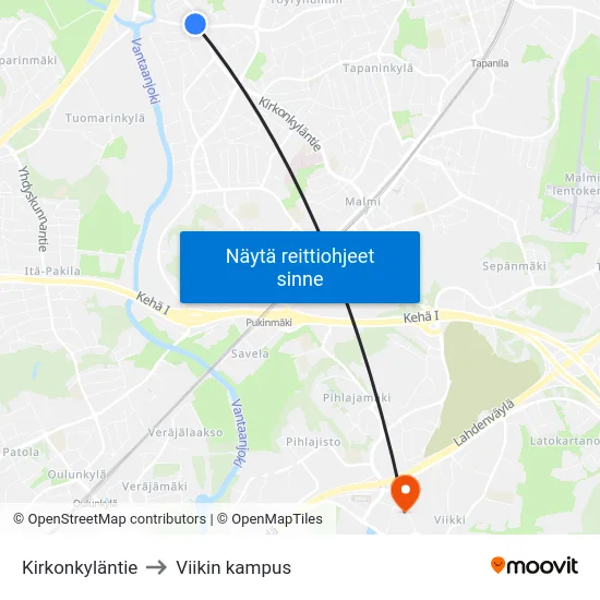 Kirkonkyläntie to Viikin kampus map