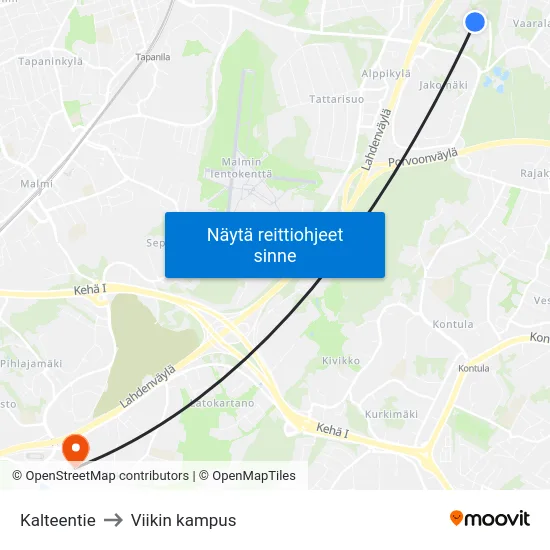 Kalteentie to Viikin kampus map