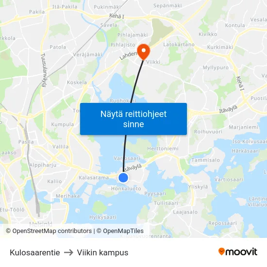 Kulosaarentie to Viikin kampus map