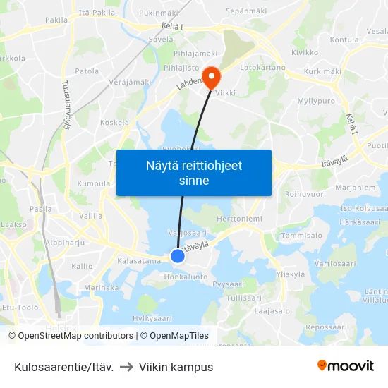 Kulosaarentie/Itäv. to Viikin kampus map