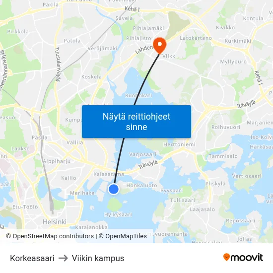 Korkeasaari to Viikin kampus map