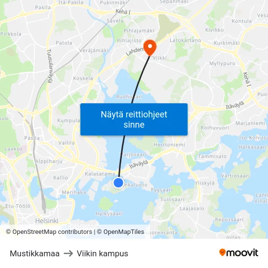 Mustikkamaa to Viikin kampus map