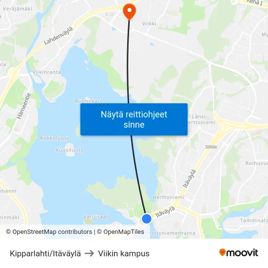 Kipparlahti/Itäväylä to Viikin kampus map