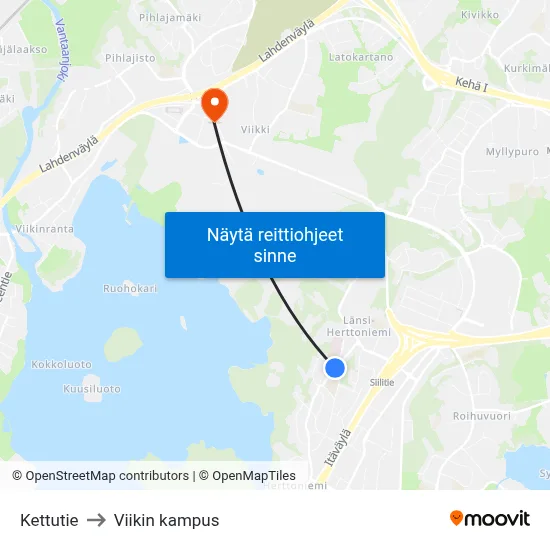 Kettutie to Viikin kampus map