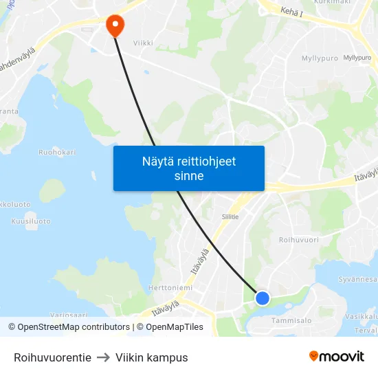 Roihuvuorentie to Viikin kampus map