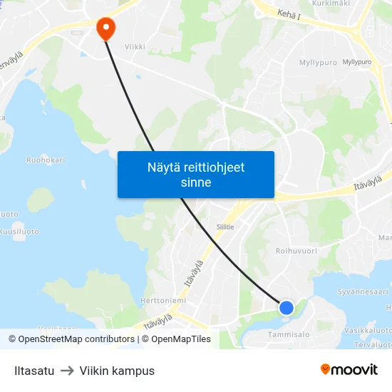 Iltasatu to Viikin kampus map