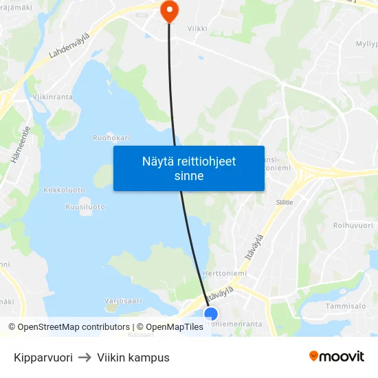 Kipparvuori to Viikin kampus map