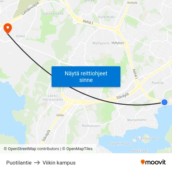 Puotilantie to Viikin kampus map