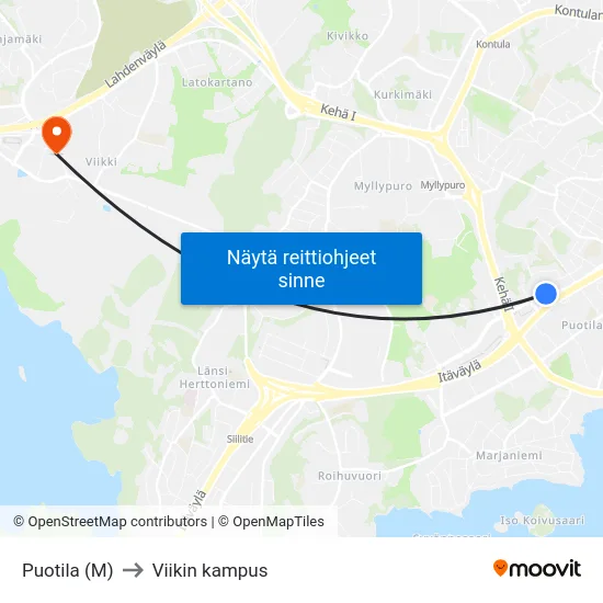 Puotila (M) to Viikin kampus map