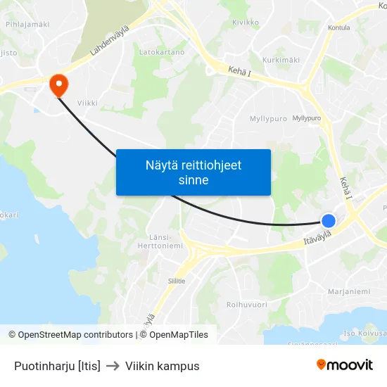 Puotinharju [Itis] to Viikin kampus map