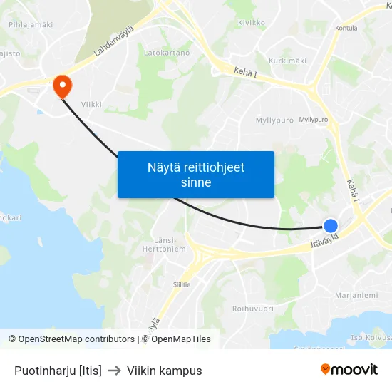Puotinharju [Itis] to Viikin kampus map