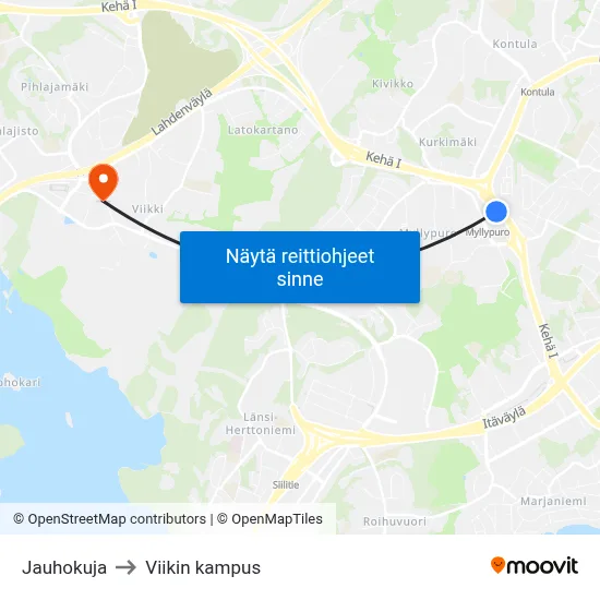 Jauhokuja to Viikin kampus map