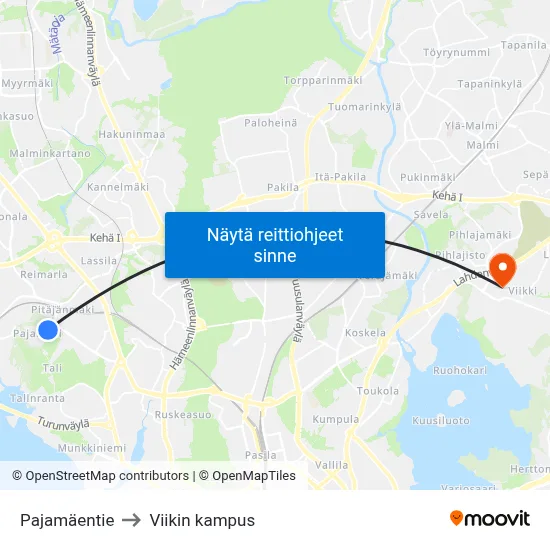 Pajamäentie to Viikin kampus map