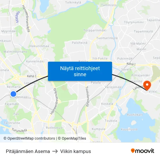 Pitäjänmäen Asema to Viikin kampus map