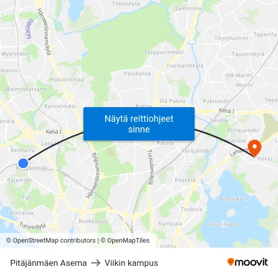 Pitäjänmäen Asema to Viikin kampus map