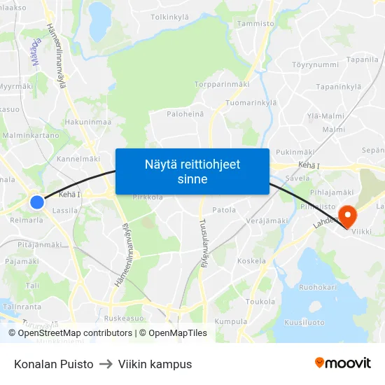 Konalan Puisto to Viikin kampus map