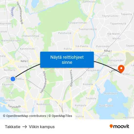 Takkatie to Viikin kampus map