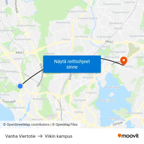 Vanha Viertotie to Viikin kampus map