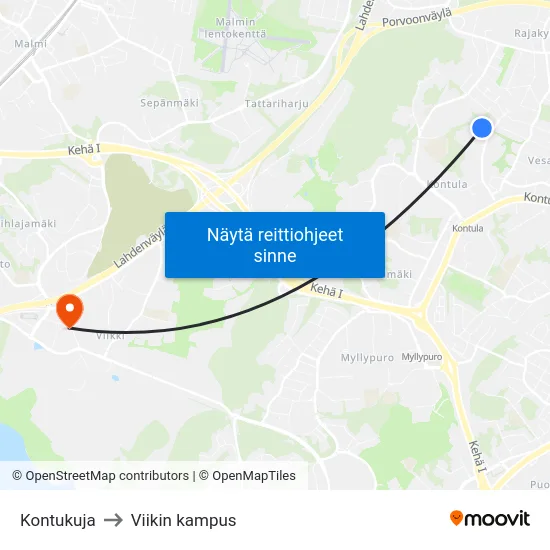 Kontukuja to Viikin kampus map