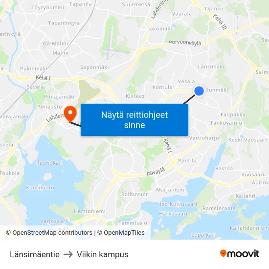Länsimäentie to Viikin kampus map