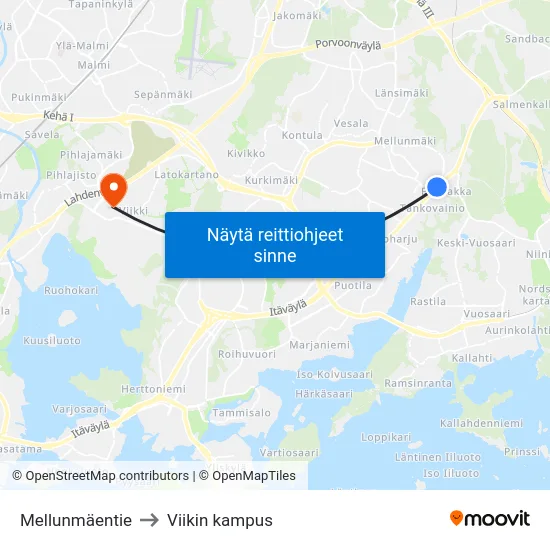 Mellunmäentie to Viikin kampus map