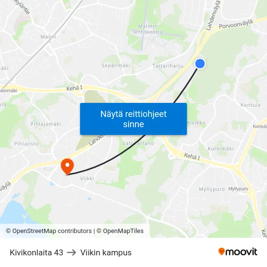 Kivikonlaita 43 to Viikin kampus map