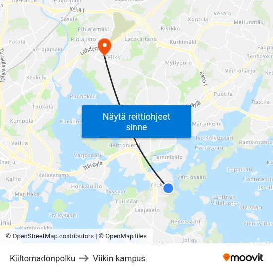 Kiiltomadonpolku to Viikin kampus map