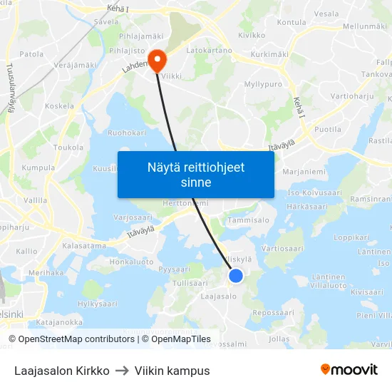 Laajasalon Kirkko to Viikin kampus map
