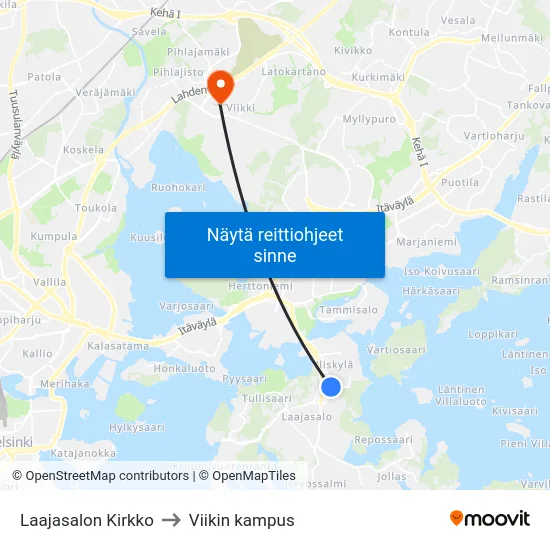 Laajasalon Kirkko to Viikin kampus map