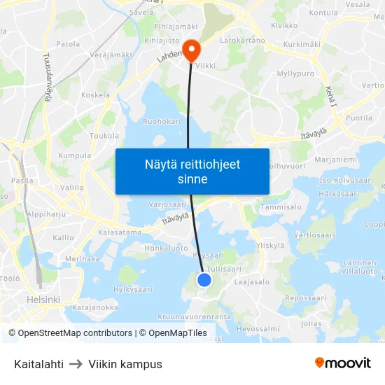 Kaitalahti to Viikin kampus map