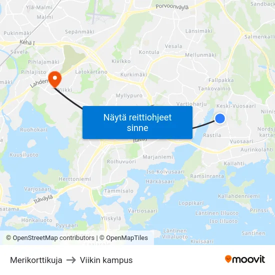 Merikorttikuja to Viikin kampus map