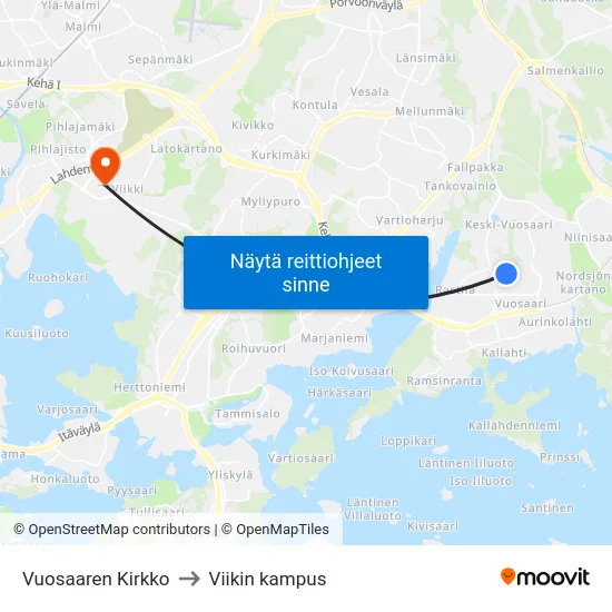 Vuosaaren Kirkko to Viikin kampus map