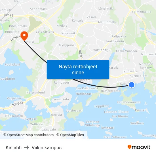 Kallahti to Viikin kampus map