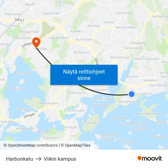 Harbonkatu to Viikin kampus map