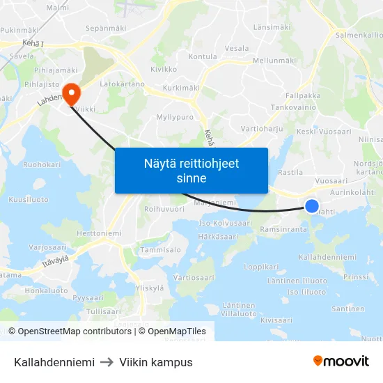 Kallahdenniemi to Viikin kampus map