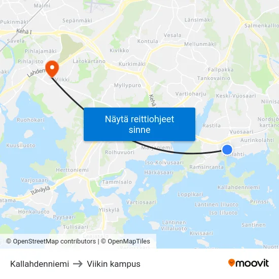 Kallahdenniemi to Viikin kampus map