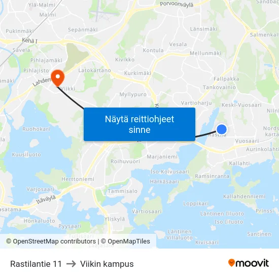 Rastilantie 11 to Viikin kampus map