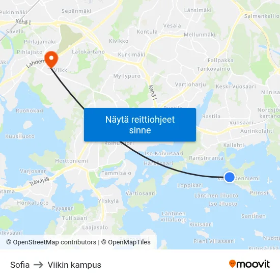 Sofia to Viikin kampus map