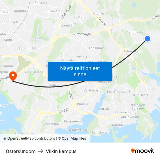 Östersundom to Viikin kampus map