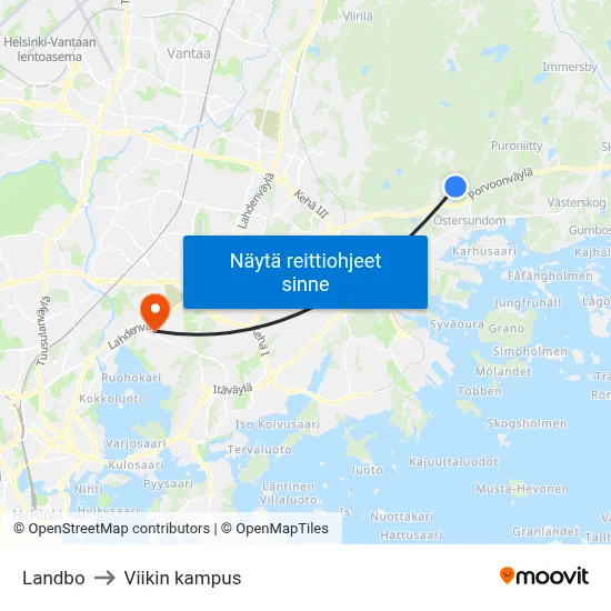 Landbo to Viikin kampus map