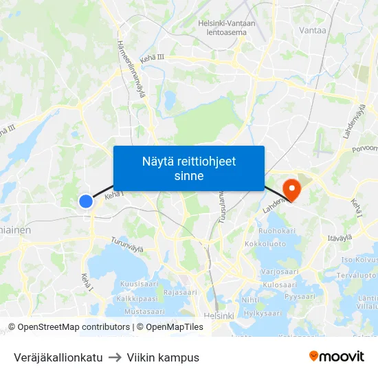 Veräjäkallionkatu to Viikin kampus map