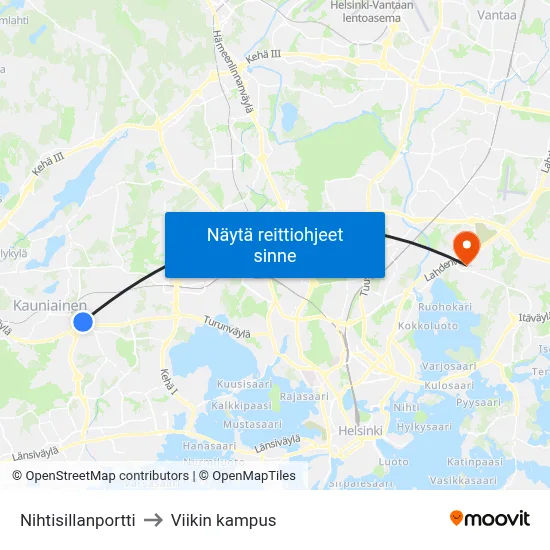 Nihtisillanportti to Viikin kampus map