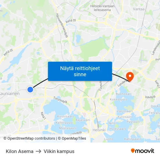 Kilon Asema to Viikin kampus map