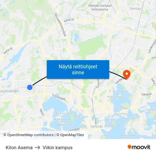 Kilon Asema to Viikin kampus map