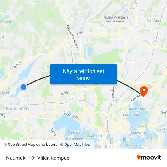 Nuumäki to Viikin kampus map