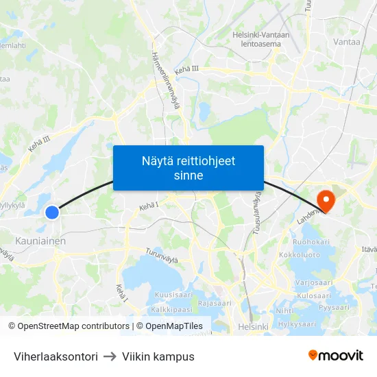 Viherlaaksontori to Viikin kampus map