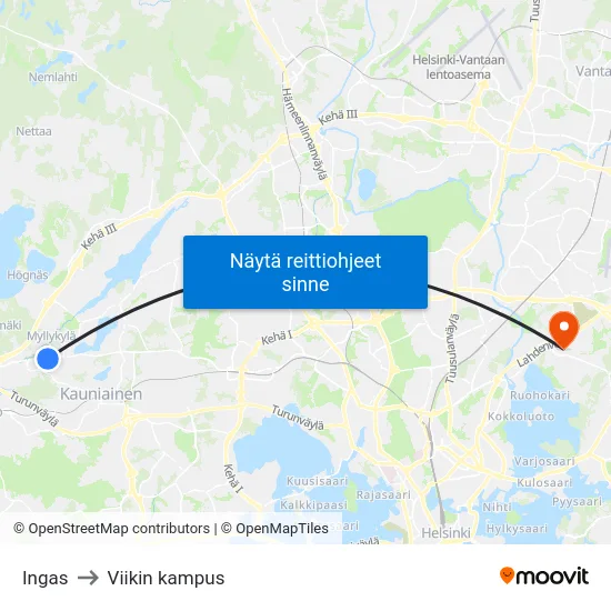 Ingas to Viikin kampus map