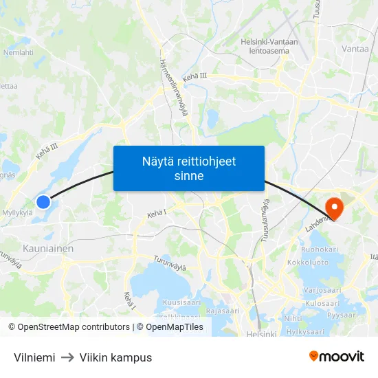 Vilniemi to Viikin kampus map