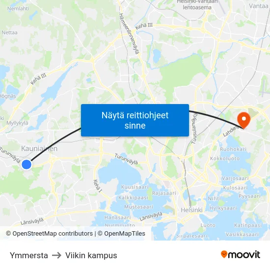 Ymmersta to Viikin kampus map
